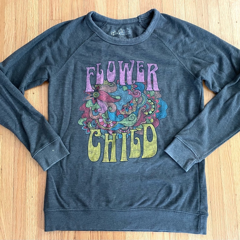 California Retrowear Oversized Gray ‘Flower Child’ Graphic Sweatshirt Large